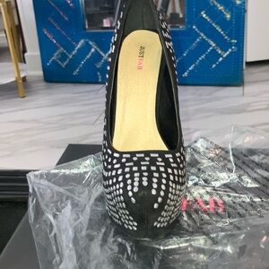 JustFab Black Pump with Silver Dot Embellishments